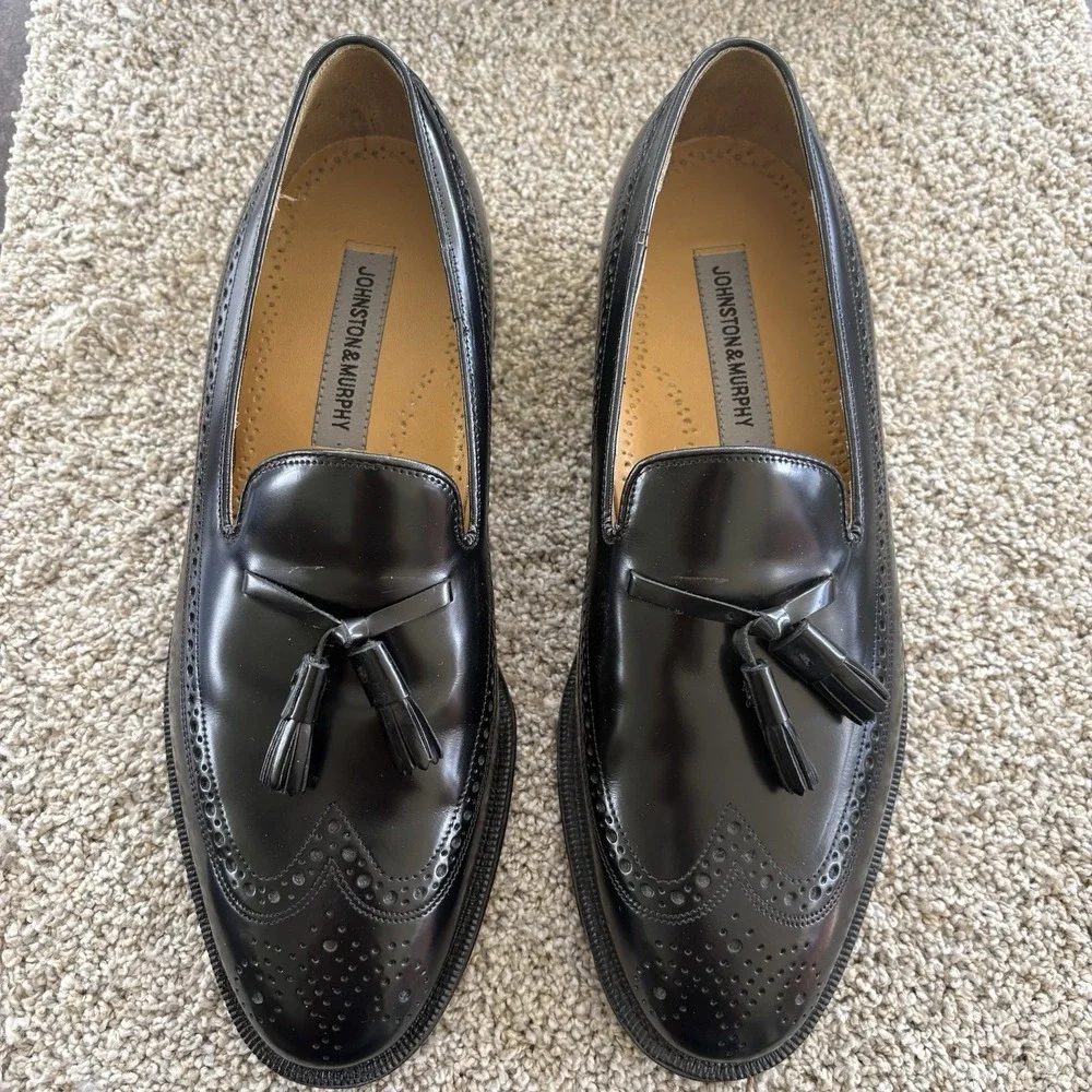 JOHNSTON & MURPHY Aristocrat Deerfield Black Wing Tip Dress Shoes Size 9